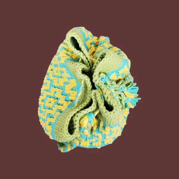 Blue Green Yellow Multicolor Crochet Bucket Bag Size OS - Picture 8 of 12